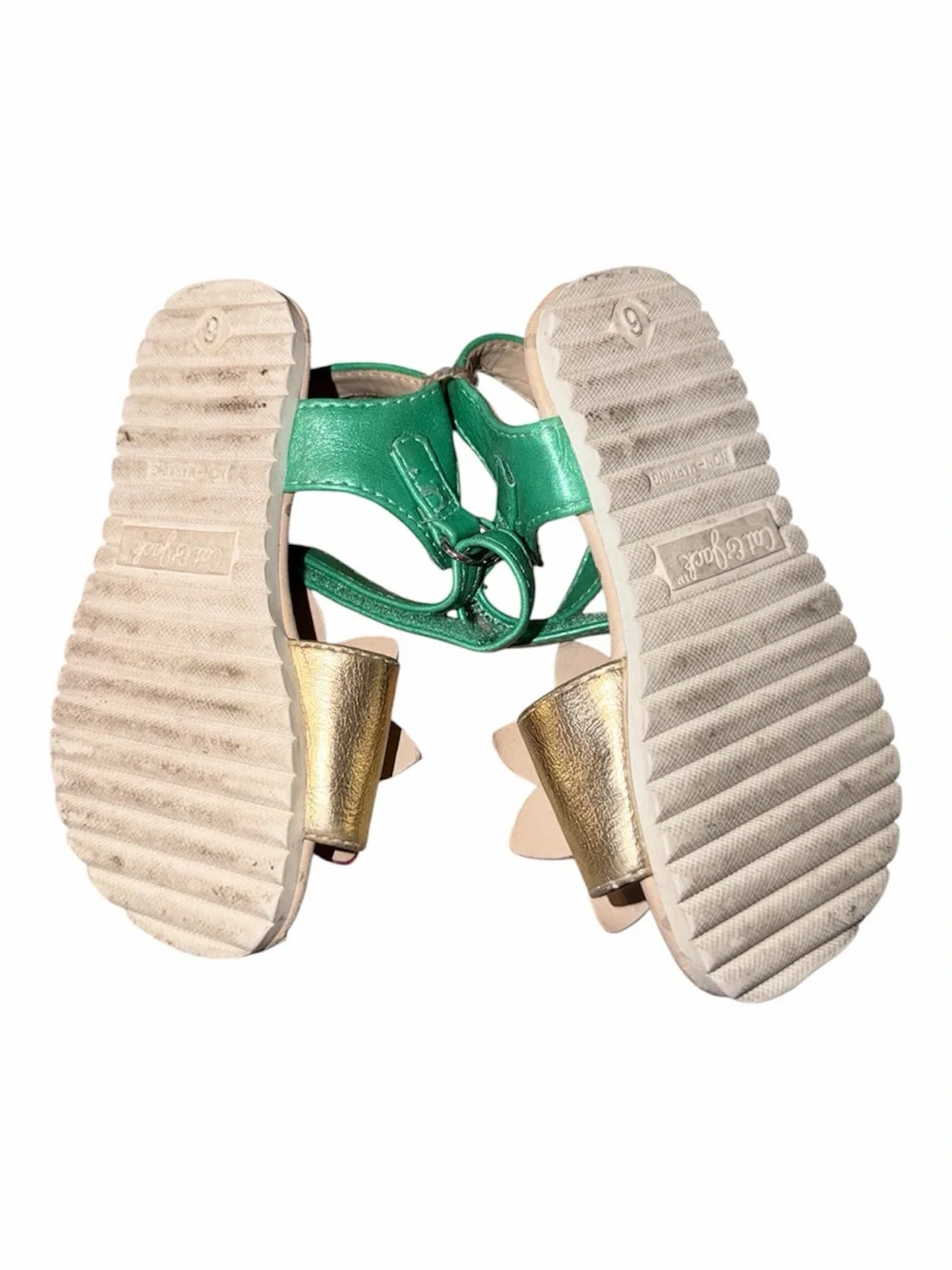 Cat & Jack Toddler Girls Green Gold Flower Sandals Size 6